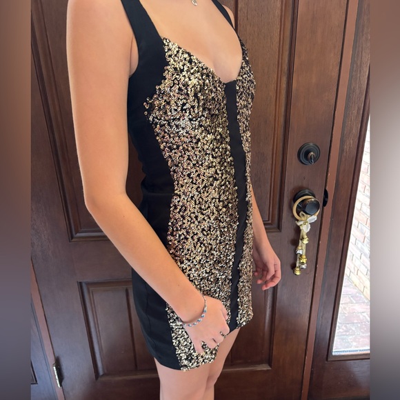 Vintage Jessica McClintock gold and black Dress size 4. - Picture 1 of 5